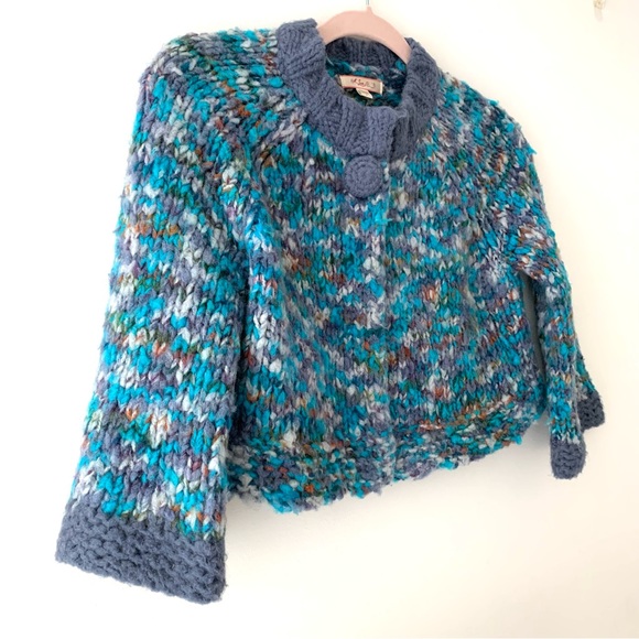 Cropped Bolero Mini Cardigan in turquoise, purple, grey knit - Picture 4 of 5